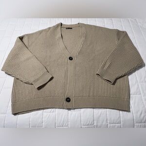 Zara Men’s XL Two-Button Tan Cardigan Sweater with Black Buttons